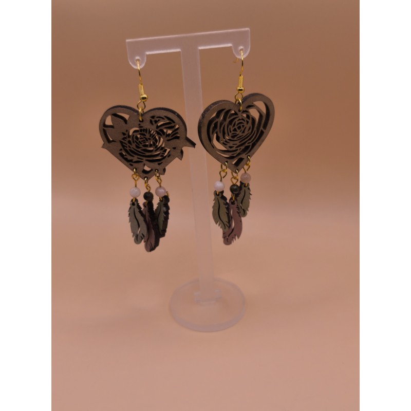 Boucle attrape rêve coeur nature + pierres